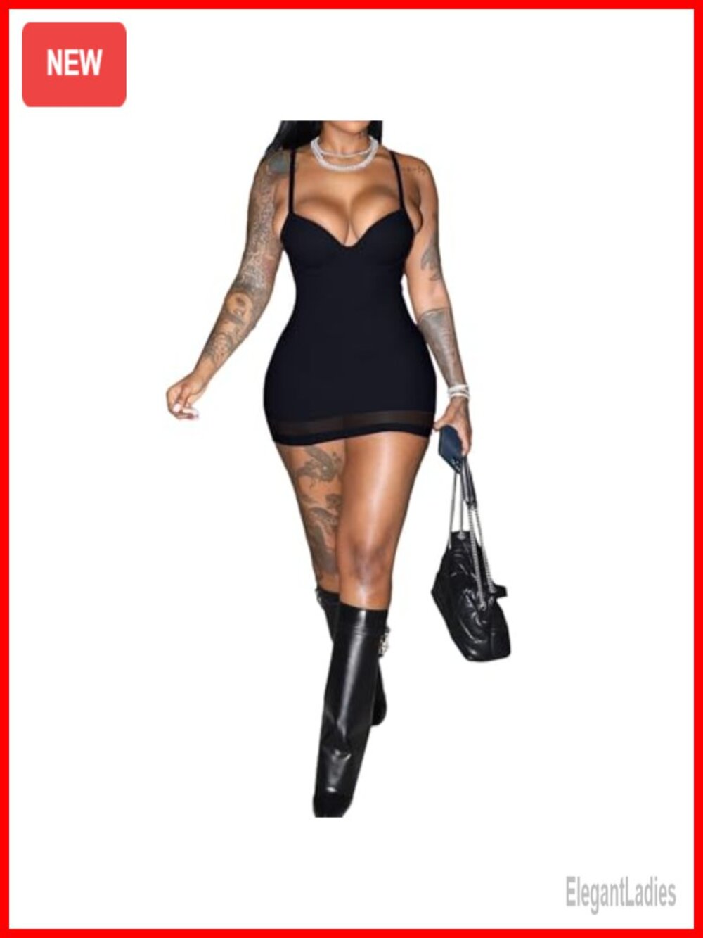Sexy Bodycon Mini Dress for Women Sweetheart Neck Spaghetti Strap Mesh Hem